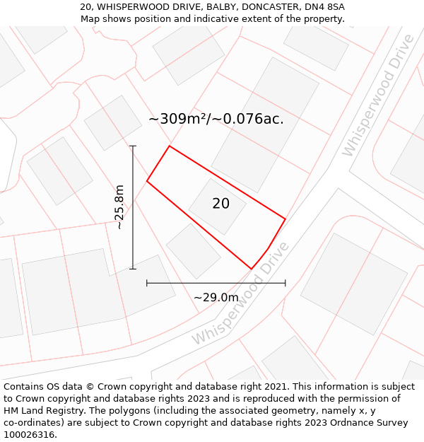 20, WHISPERWOOD DRIVE, BALBY, DONCASTER, DN4 8SA: Plot and title map