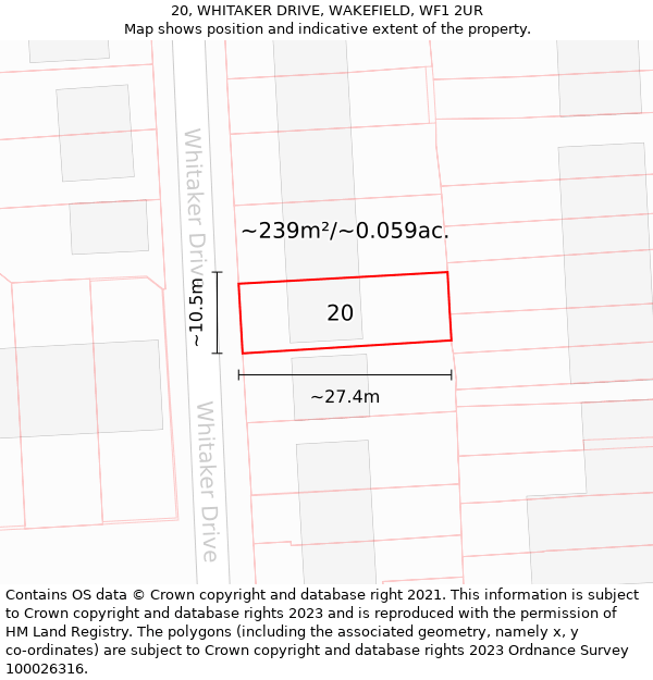 20, WHITAKER DRIVE, WAKEFIELD, WF1 2UR: Plot and title map