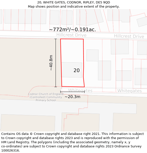 20, WHITE GATES, CODNOR, RIPLEY, DE5 9QD: Plot and title map