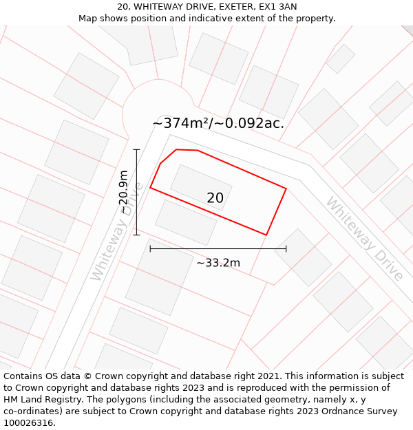 20, WHITEWAY DRIVE, EXETER, EX1 3AN: Plot and title map