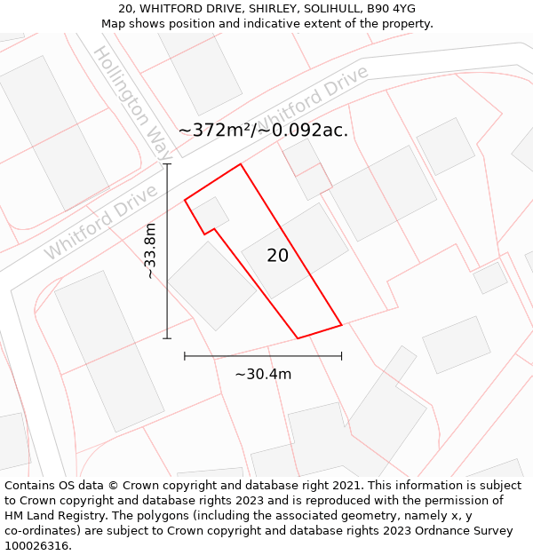 20, WHITFORD DRIVE, SHIRLEY, SOLIHULL, B90 4YG: Plot and title map