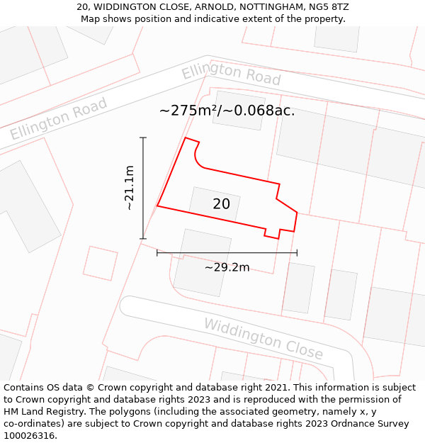 20, WIDDINGTON CLOSE, ARNOLD, NOTTINGHAM, NG5 8TZ: Plot and title map