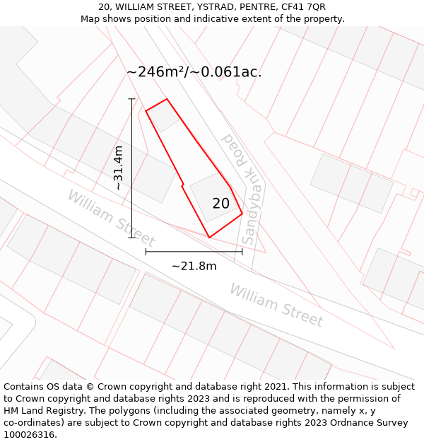 20, WILLIAM STREET, YSTRAD, PENTRE, CF41 7QR: Plot and title map
