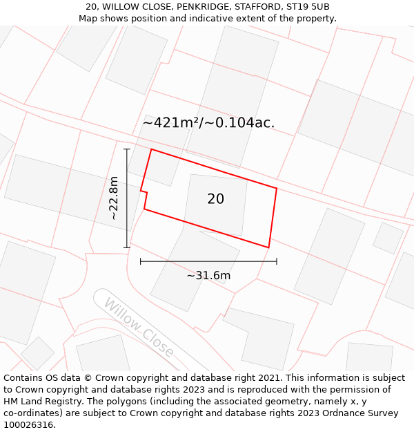 20, WILLOW CLOSE, PENKRIDGE, STAFFORD, ST19 5UB: Plot and title map