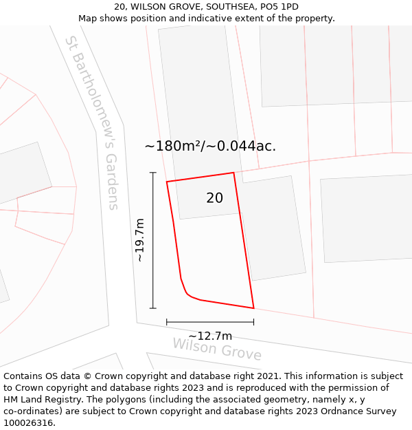 20, WILSON GROVE, SOUTHSEA, PO5 1PD: Plot and title map