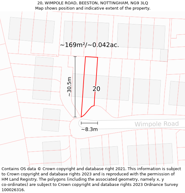 20, WIMPOLE ROAD, BEESTON, NOTTINGHAM, NG9 3LQ: Plot and title map