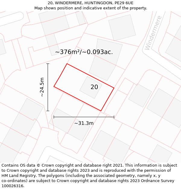 20, WINDERMERE, HUNTINGDON, PE29 6UE: Plot and title map