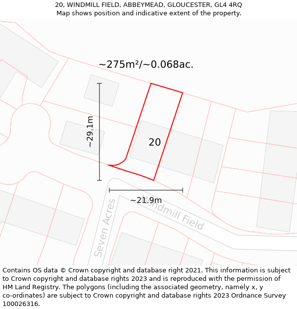 20, WINDMILL FIELD, ABBEYMEAD, GLOUCESTER, GL4 4RQ: Plot and title map