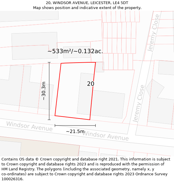 20, WINDSOR AVENUE, LEICESTER, LE4 5DT: Plot and title map