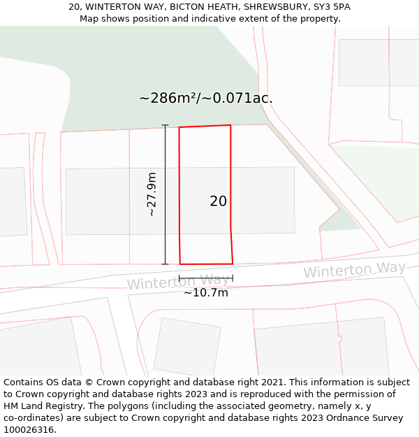 20, WINTERTON WAY, BICTON HEATH, SHREWSBURY, SY3 5PA: Plot and title map