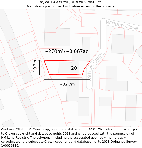 20, WITHAM CLOSE, BEDFORD, MK41 7YT: Plot and title map