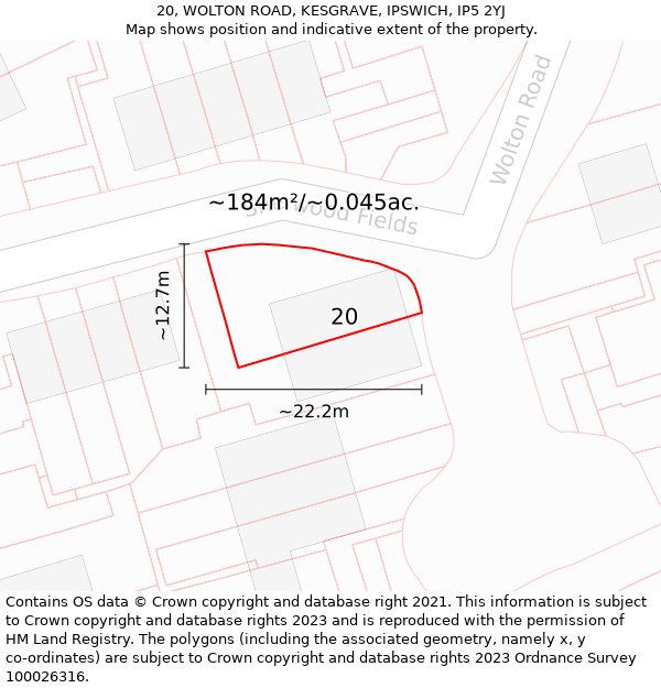 20, WOLTON ROAD, KESGRAVE, IPSWICH, IP5 2YJ: Plot and title map