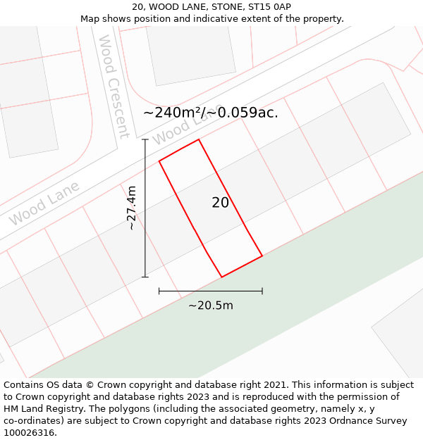 20, WOOD LANE, STONE, ST15 0AP: Plot and title map