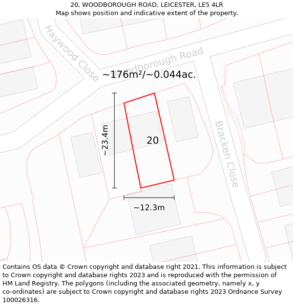 20, WOODBOROUGH ROAD, LEICESTER, LE5 4LR: Plot and title map