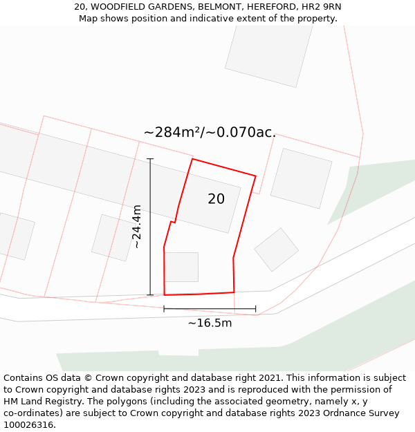 20, WOODFIELD GARDENS, BELMONT, HEREFORD, HR2 9RN: Plot and title map