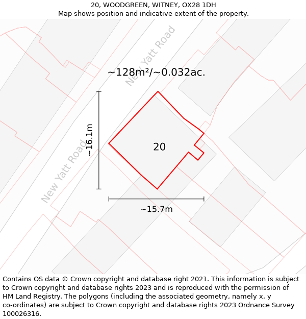 20, WOODGREEN, WITNEY, OX28 1DH: Plot and title map