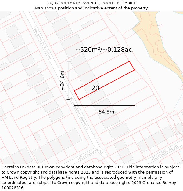 20, WOODLANDS AVENUE, POOLE, BH15 4EE: Plot and title map