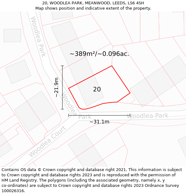 20, WOODLEA PARK, MEANWOOD, LEEDS, LS6 4SH: Plot and title map