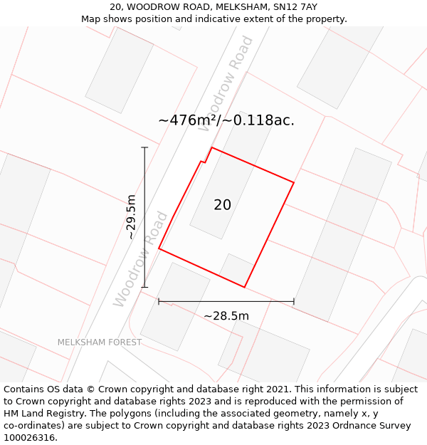 20, WOODROW ROAD, MELKSHAM, SN12 7AY: Plot and title map