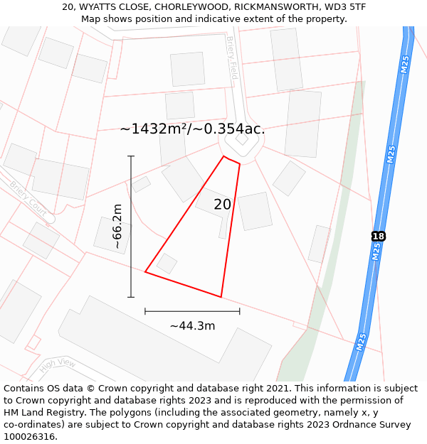 20, WYATTS CLOSE, CHORLEYWOOD, RICKMANSWORTH, WD3 5TF: Plot and title map