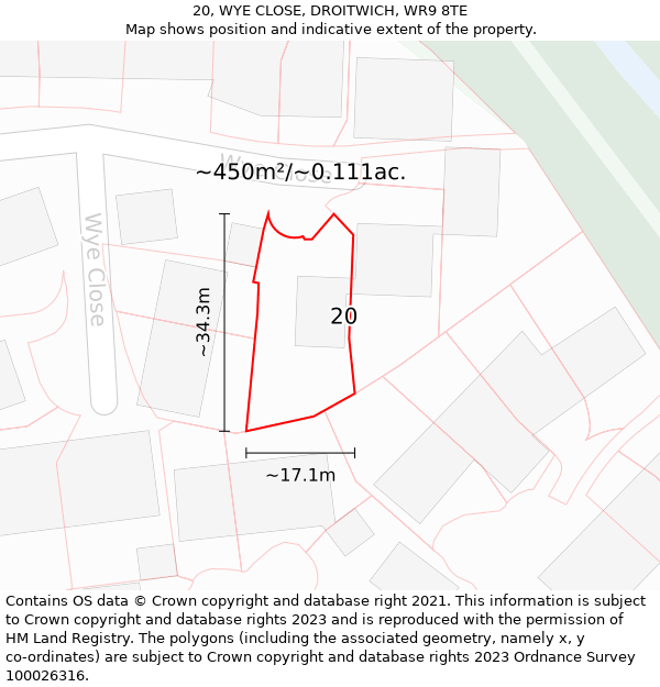 20, WYE CLOSE, DROITWICH, WR9 8TE: Plot and title map