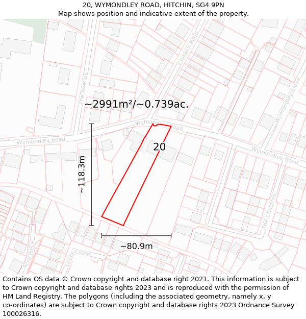 20, WYMONDLEY ROAD, HITCHIN, SG4 9PN: Plot and title map