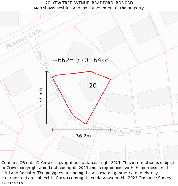 20, YEW TREE AVENUE, BRADFORD, BD8 0AD: Plot and title map