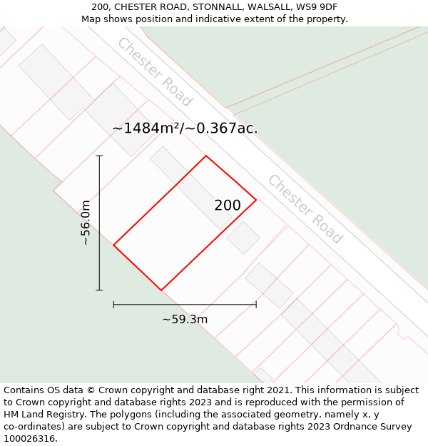 200, CHESTER ROAD, STONNALL, WALSALL, WS9 9DF: Plot and title map