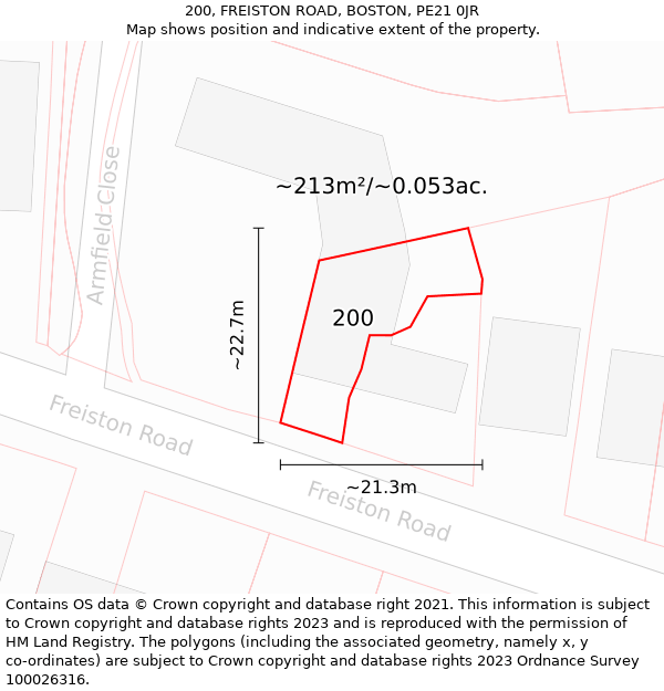 200, FREISTON ROAD, BOSTON, PE21 0JR: Plot and title map