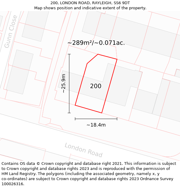 200, LONDON ROAD, RAYLEIGH, SS6 9DT: Plot and title map