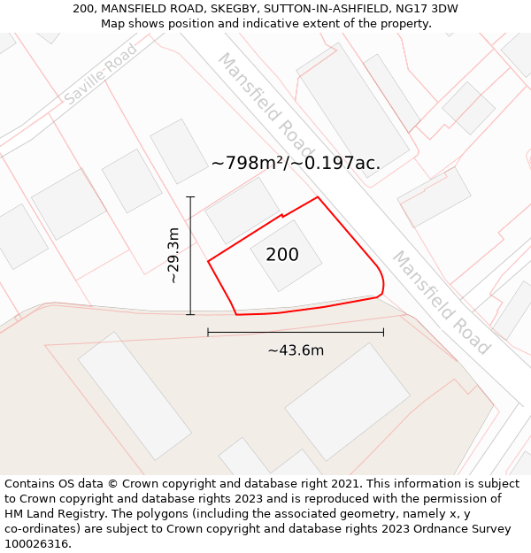 200, MANSFIELD ROAD, SKEGBY, SUTTON-IN-ASHFIELD, NG17 3DW: Plot and title map