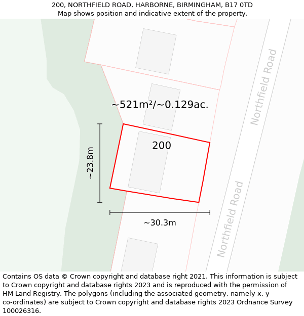 200, NORTHFIELD ROAD, HARBORNE, BIRMINGHAM, B17 0TD: Plot and title map