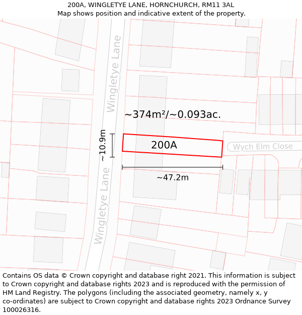 200A, WINGLETYE LANE, HORNCHURCH, RM11 3AL: Plot and title map