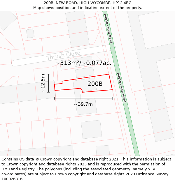 200B, NEW ROAD, HIGH WYCOMBE, HP12 4RG: Plot and title map