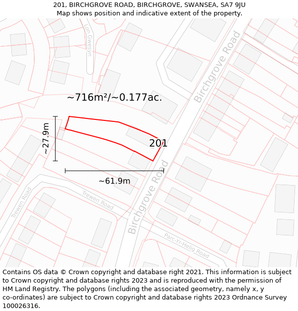 201, BIRCHGROVE ROAD, BIRCHGROVE, SWANSEA, SA7 9JU: Plot and title map