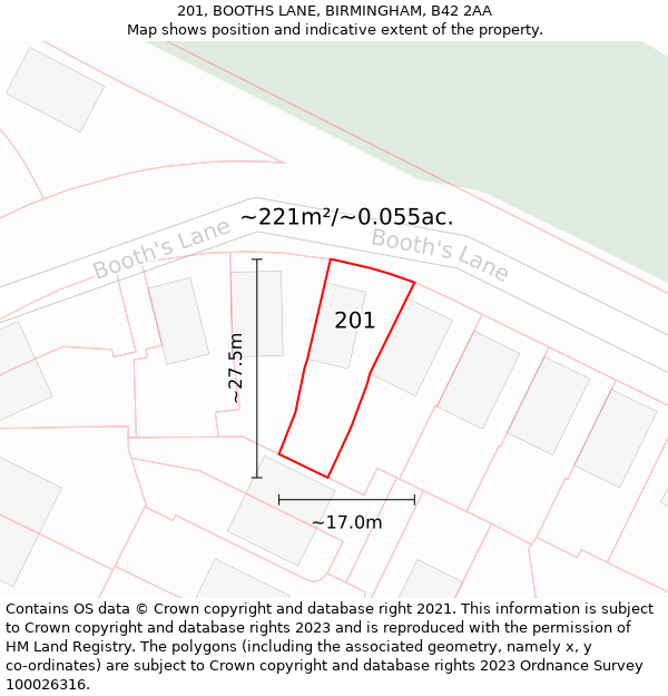 201, BOOTHS LANE, BIRMINGHAM, B42 2AA: Plot and title map