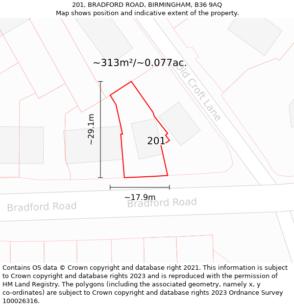 201, BRADFORD ROAD, BIRMINGHAM, B36 9AQ: Plot and title map