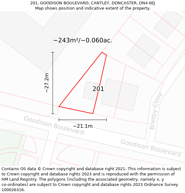 201, GOODISON BOULEVARD, CANTLEY, DONCASTER, DN4 6EJ: Plot and title map