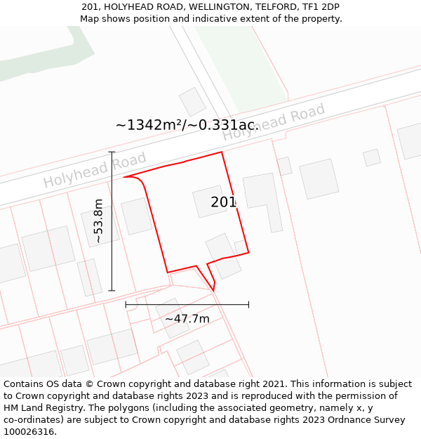 201, HOLYHEAD ROAD, WELLINGTON, TELFORD, TF1 2DP: Plot and title map