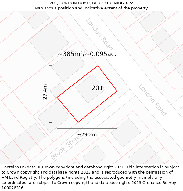 201, LONDON ROAD, BEDFORD, MK42 0PZ: Plot and title map