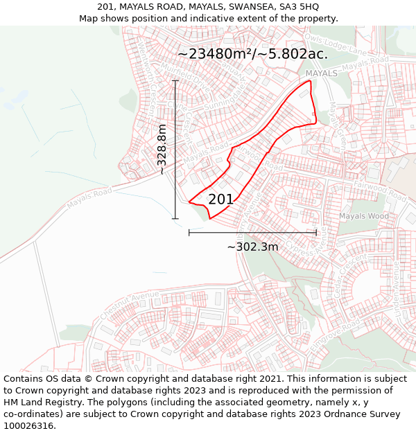 201, MAYALS ROAD, MAYALS, SWANSEA, SA3 5HQ: Plot and title map