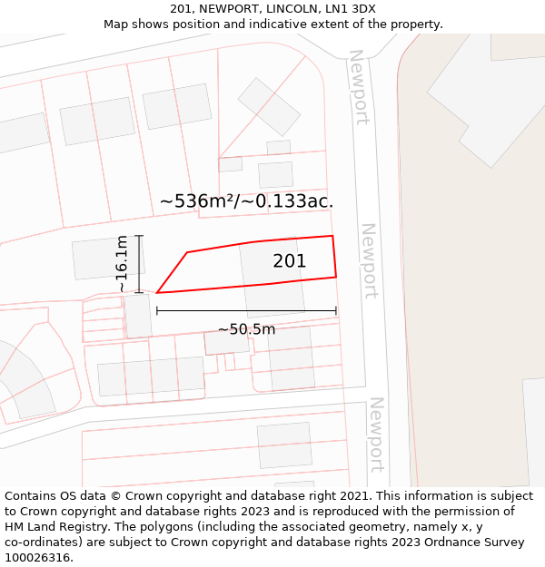 201, NEWPORT, LINCOLN, LN1 3DX: Plot and title map
