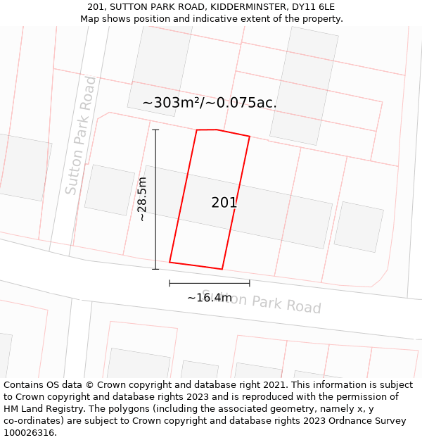 201, SUTTON PARK ROAD, KIDDERMINSTER, DY11 6LE: Plot and title map