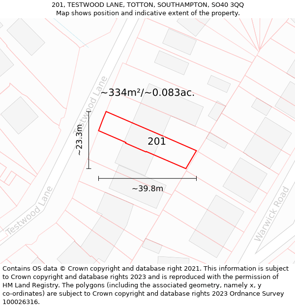 201, TESTWOOD LANE, TOTTON, SOUTHAMPTON, SO40 3QQ: Plot and title map