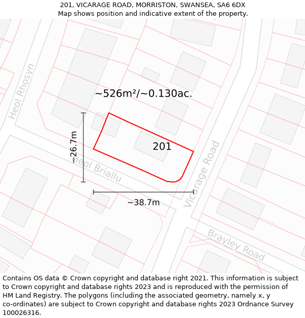 201, VICARAGE ROAD, MORRISTON, SWANSEA, SA6 6DX: Plot and title map