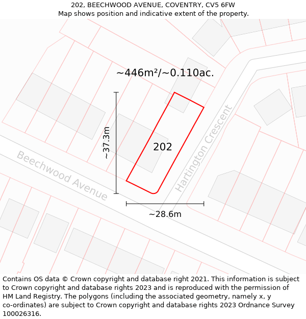 202, BEECHWOOD AVENUE, COVENTRY, CV5 6FW: Plot and title map