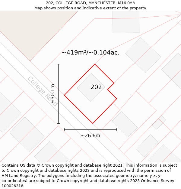 202, COLLEGE ROAD, MANCHESTER, M16 0AA: Plot and title map