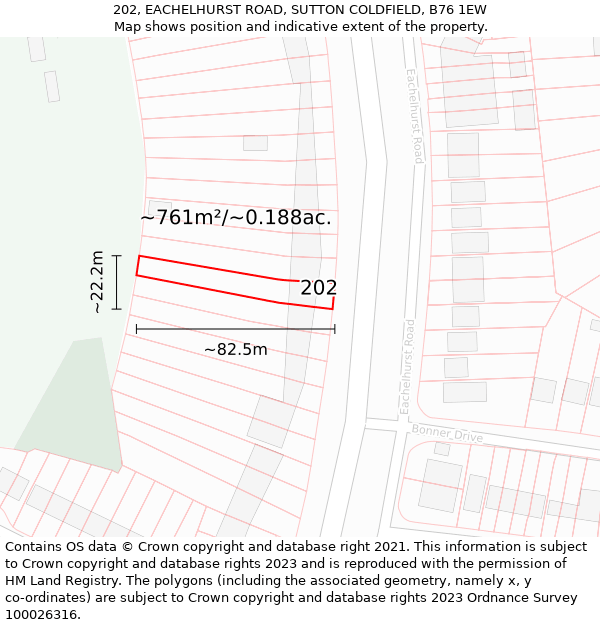 202, EACHELHURST ROAD, SUTTON COLDFIELD, B76 1EW: Plot and title map