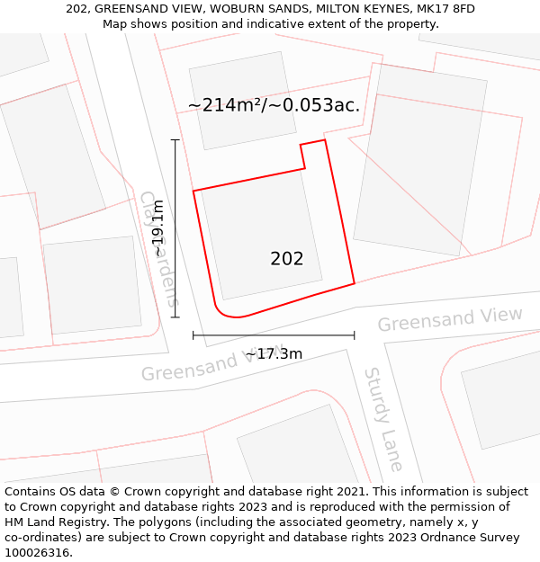 202, GREENSAND VIEW, WOBURN SANDS, MILTON KEYNES, MK17 8FD: Plot and title map