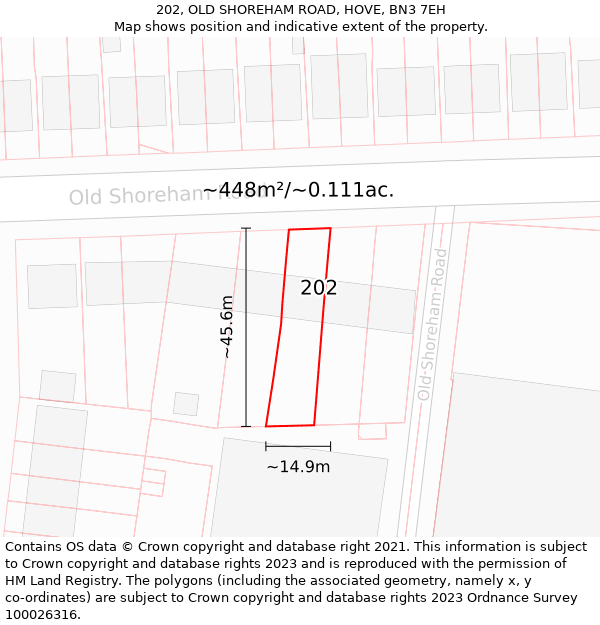 202, OLD SHOREHAM ROAD, HOVE, BN3 7EH: Plot and title map